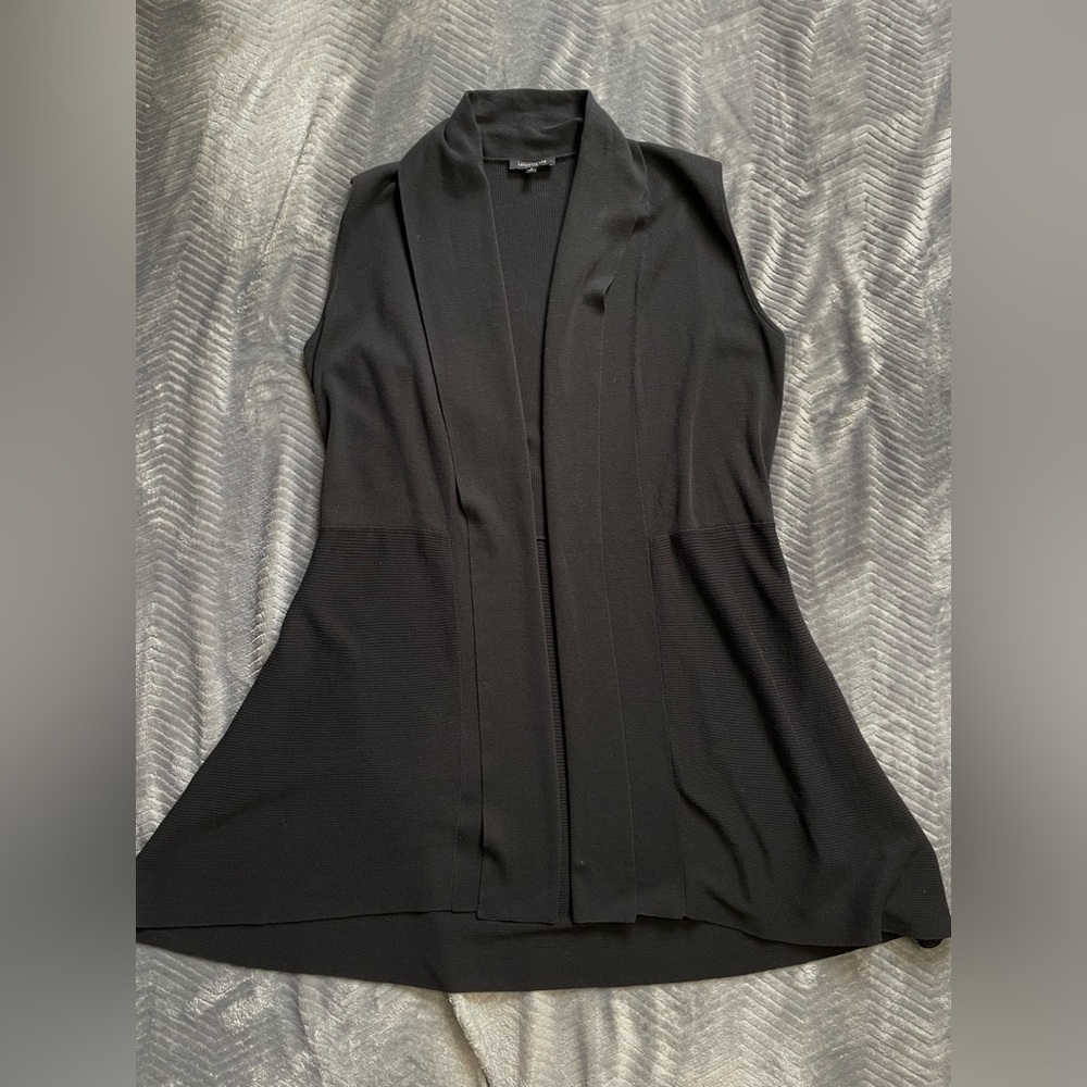 Lafayette 148 Sleeveless Rib Knit Open Front Cardigan Sweater Black Small